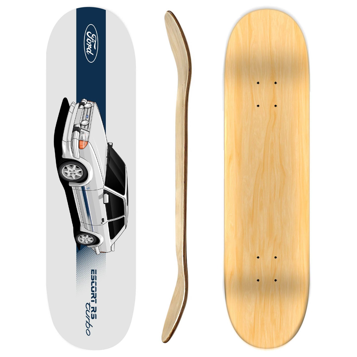 Ford Escort RS Turbo Skateboard deck white