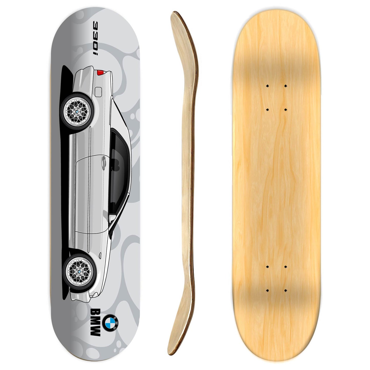 BMW 330i Silver Skateboard deck