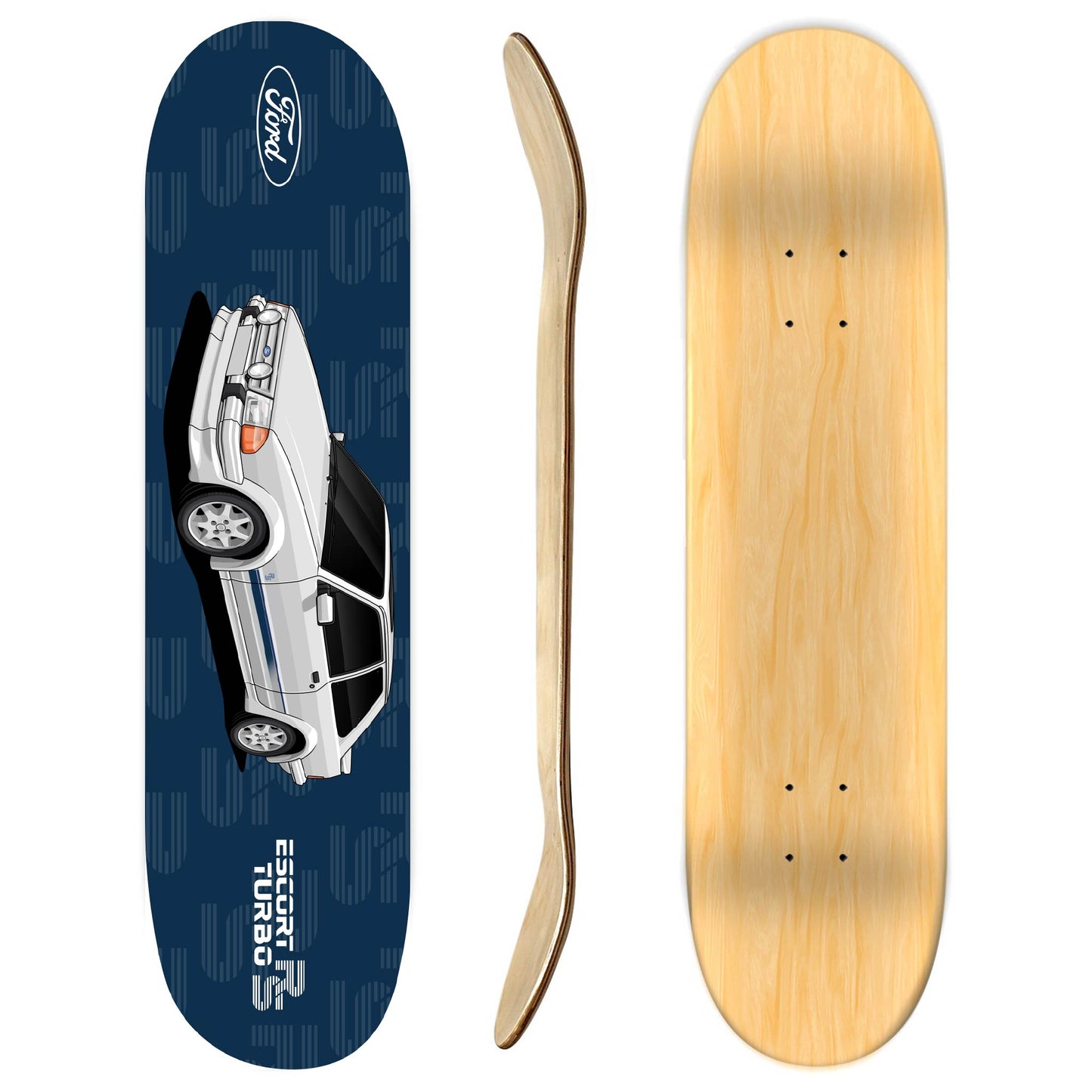 Ford Escort RS Turbo Skateboard deck blue